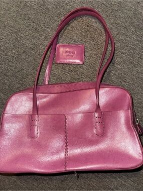 Alfani Vintage Pink Leather Shoulder Bag Y2K Girly Purse with Mirror